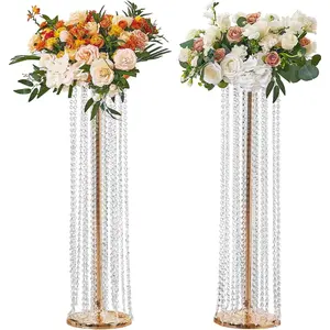 VEVOR 4PCS 35.43inch Tall Crystal Wedding Flowers Stand, Luxurious Centerpieces Flower Vases Crystal Gold Vase Metal, Perfect for T - stage Wedding Party Ceremony Dinner Event Hotel Home DecorVEVOR Super Brand Day