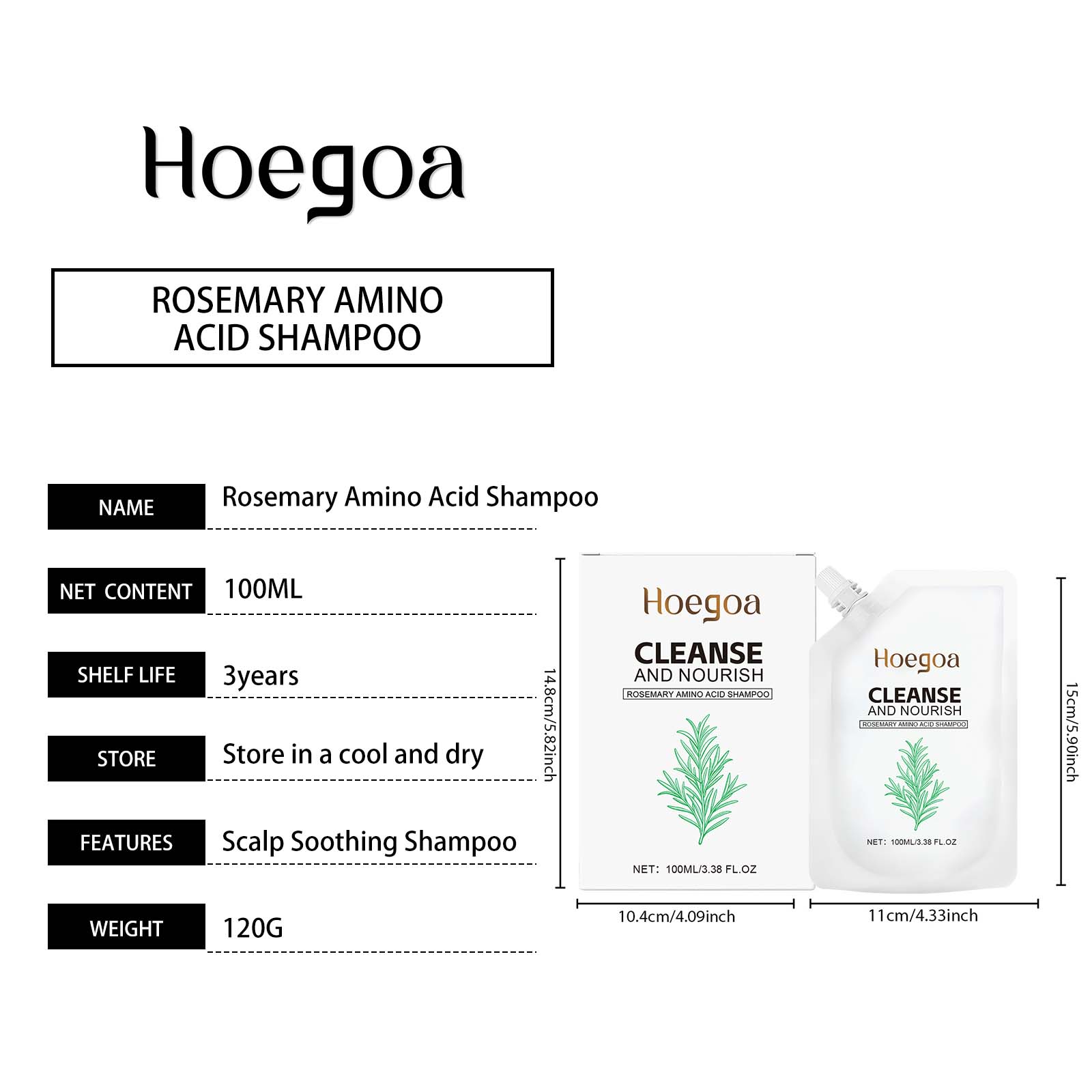Hoegoa Rosemary Amino Acid Shampoo 100ml - Refreshing Gentle Cleansing Smooth Lustrous Rich Foam for Daily Care & Nourish