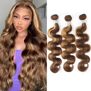 Ishow 5*5 Lace Closure With Highlight Body Wave Bundles P4/27 Honey Blonde Human Hair Bundles Body Wave Quick Weave Hair Bundles with Closure Deep Parting 2x6 Lace Closure Sew In