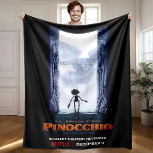 1 piece Guillermo del Toro's "Pinocchio" movie trailer themed flannel blanket - Modern design flannel sofa blanket, suitable for beds and sofas, all-season multi-purpose use, super soft and warm, digitally printed pattern, 100% polyester material