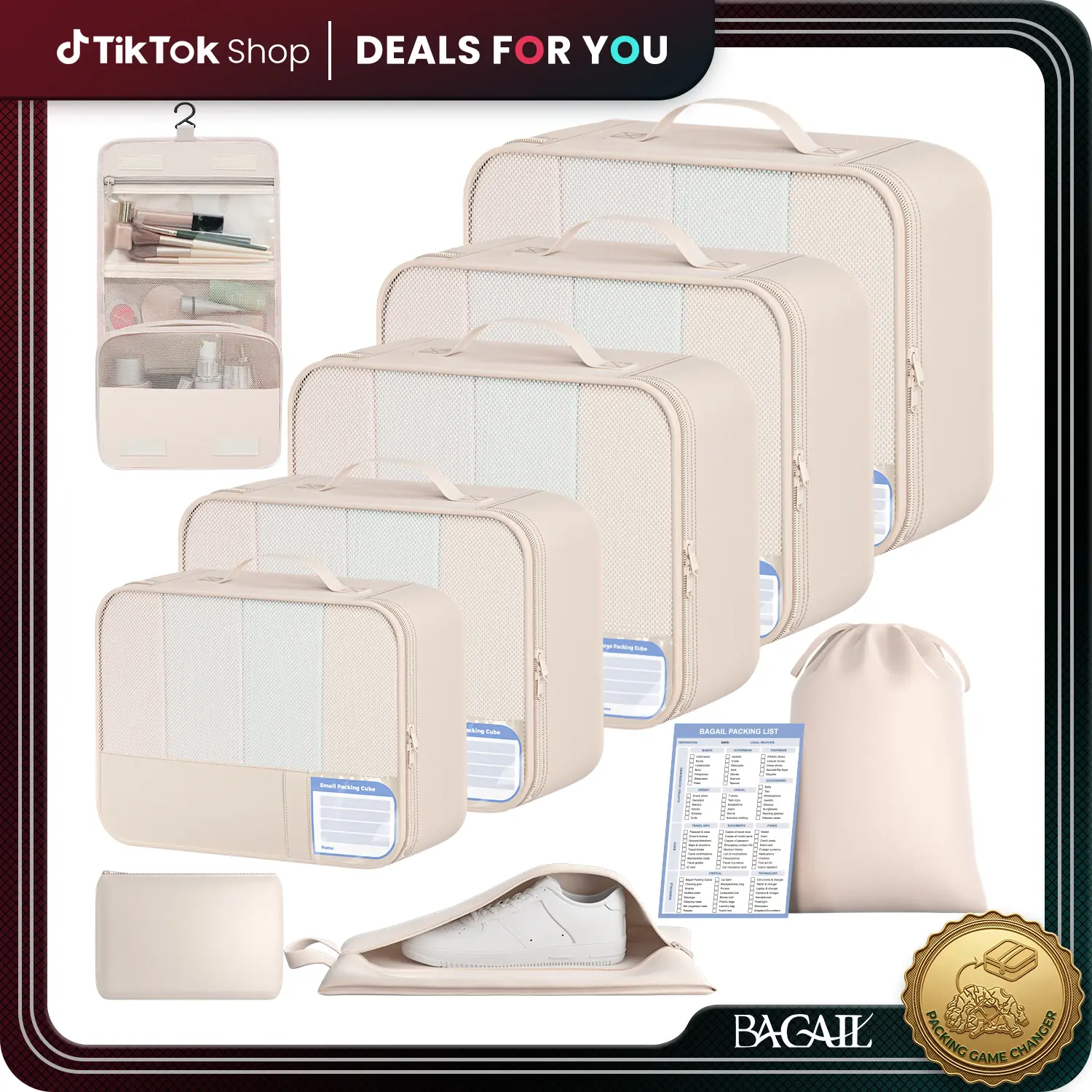【SummerVibes】Pack Everything You Need! BAGAIL 9-Piece Packing Cube Set | Ultimate Travel Essentials with Packing List,summerwins