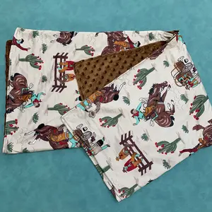 Western rodeo cactus kids soft blanket