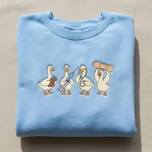 [MADE IN US] Nurse Duck Embroidered Sweatshirt, Medical Duck Parade, Funny Nurse Humor, Healthcare Worker Crewneck
