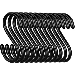 12 Pack S Hooks for Hanging, 3 Inch Vinyl Coated S Hook Heavy Duty, Steel Metal Black Rubber Coated Closet S Hooks for Hanging  Basket Jeans Clothes Bags  Towels Pot Pan Cups