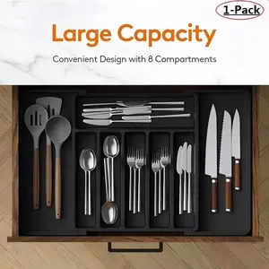 Adjustable Drawer Cutlery Organizer, 8-Compartment Kitchen Utensil Storage Box, Durable Plastic Organizers, Home Organizer Storage, Free-Space Design, Easy Access, Neat & Organized Kitchen