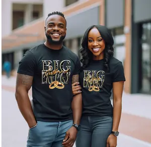 Couples T-Shirt Big Husband Energy & Big Wifey Energy Matching Shirts for Couples Black Tee with Gold Design, Casual, Cotton, Clothes, Love,