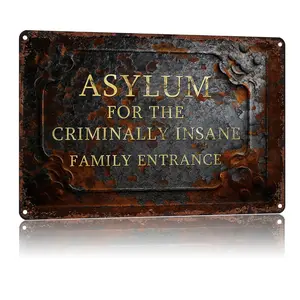 Vintage Quirky Metal Sign, Asylum For The Criminally Insane Poster Funny Metal Sign Aluminum 8x12inch For Bathroom Bedroom Living Room Wall Decor