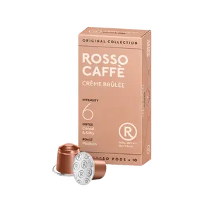Rosso Caffè Crème Brulee Espresso Pods - 10 Medium Roast Aluminum Capsules - Fruity & Silky Flavor - Cereal & Silky Notes - US Origin - Original Collection
