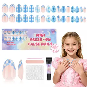 16 Sizes 128 Pieces Press on Nails for Kids, 4 pack Kids Nail Kit Colorful Flower Almond Fake Nail Tips for Girls 8-12 Years Old with Jelly Nail Adhesives & Nail Glue Birthday Holiday Gifts