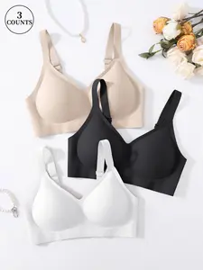 Jelly Bra Pure Color Sexy Fit Push-Up Wireless Women's Everyday Bra, Seamless Lined Daily Wear, Medium Support, All Seasons, Adjustable Strap, Underwear