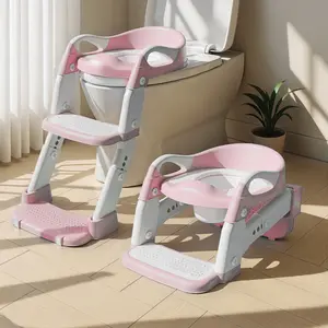 3-in-1 Potty Training Seat & Training Toilet & Potty Chair, Height Adjustable Toddler Toilet Seat for Kids Boys Girls, Foldable Potty Training Toilet with Splash Guard and Anti-Slip Steps