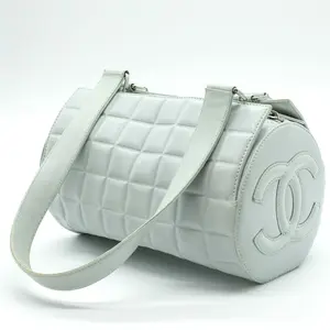 Pre-owned CHANEL Leather Shoulder Bags Authentic CC Chocolate Bar Quilted Bowler Shoulder Bag Purse Blue