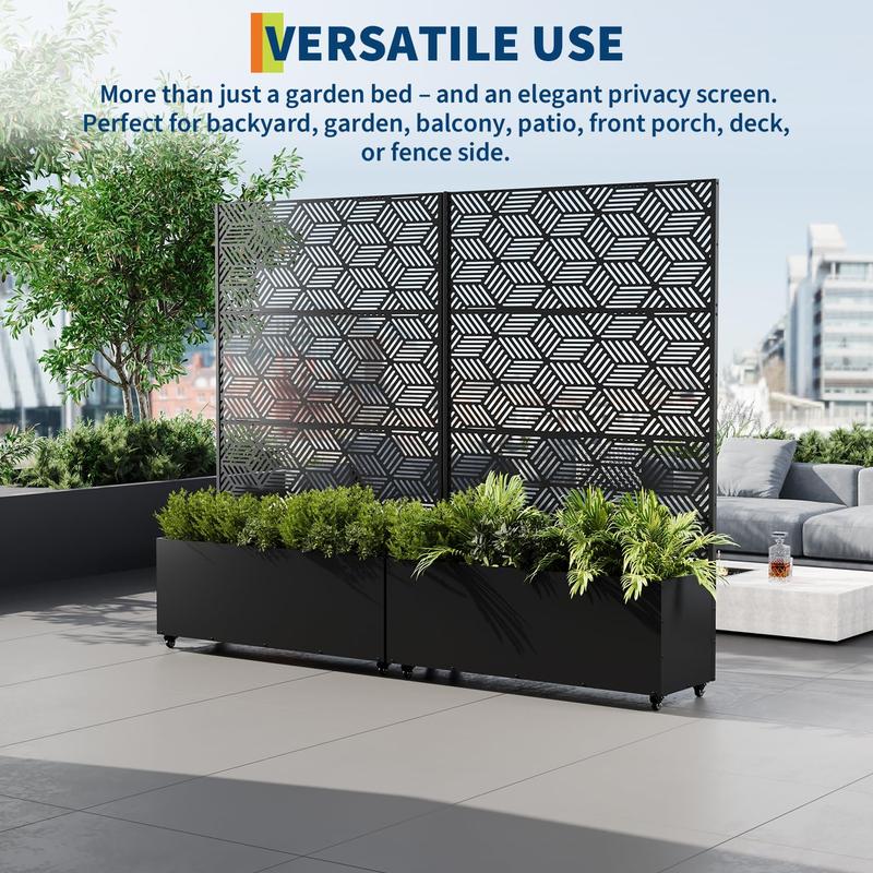 Garvee Joanakren Metal Planter Box with Trellis and Wheels, 71"Raised Garden Bed for Climbing Plants, Vegetables, Vines, Privacy Planters for Patio with Drainage Holes, 15.7" Deep Planting Bed（Antique Black）