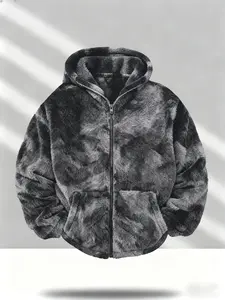 Unisex Hooded Jacket, Fall & Winter Warm Tie-Dye Plush Coat, Trendy Versatile Preppy Style, Youth Casual Street Fashion Outerwear, Long Sleeves, Sweatshirts, Fitted