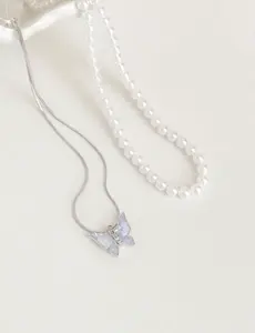 PHCOO 1 Pc Of Design Sense Niche Elegant Kyanite Butterfly Faux Pearl Layer Necklace Bracelet Stud Earrings Ring