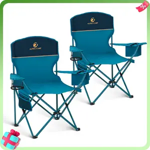 PHI VILLA  2 Pack Summer Camping Folding Chair with 3-Can Cooler Bag, Cup Holder,Storage Pocket, Supports 225LBS, Collapsible Chair for Camp, Beach, Picnic,[live]