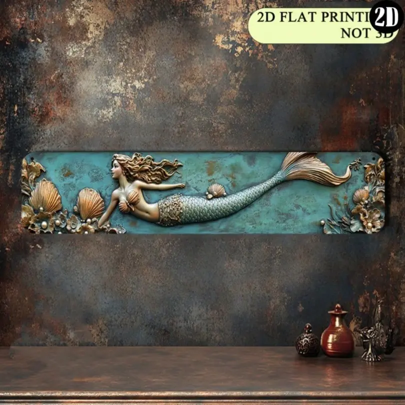Enchanting Artistic Mermaid Wall Art with Sea Jewels Turquoise Gold Coastal Decor for Living Room Bedroom Bathroom House Wall Decor Pictures