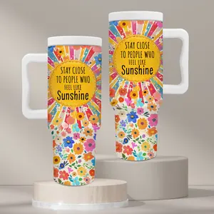 (Newly upgraded cup type)1pc, Positive Floral Tumbler, Inspirational Gifts For Women, Colorful Flower Sunshine Tumbler With Handle 40 Oz, Positive Vibes Birthday Gifts For Women Best Friends, Floral Insulated Tumblers Cup