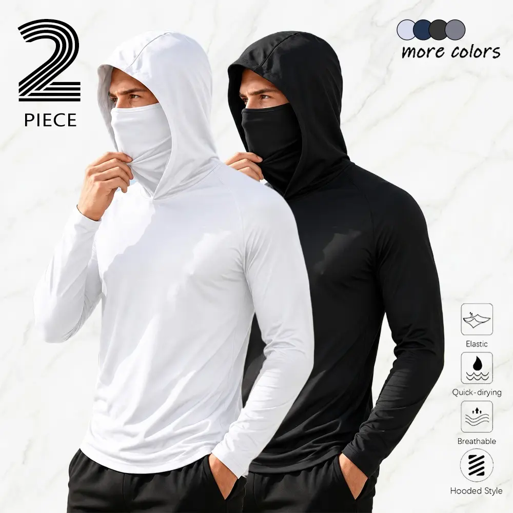 Menswear 2-Pack Classic Men's Casual Pullover Hoodies with Face Mask, Long Sleeves, Lightweight, Soft, Breathable, Quick-Drying Fabric, UPF Sun Protection, Multi-Color Options, Comfortable for Versatile Wear.Summervibes