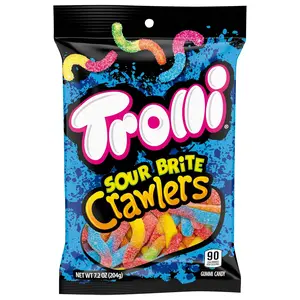 Trolli Sour Brite Crawlers, Candy, Cherry-Lemon, Strawberry-Grape & Orange-Lime, Sweet and Sour, Gummy Worms, Back to School Sweet Treat, 7.2 oz