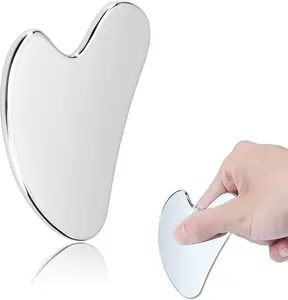 304 Stainless Steel Gua Sha Tool Facial & Body Massage Tool for Relaxation & Skincare Routine, Puffiness Appearance Care, Jawline Contour Tool with Travel Pouch Silver 100G