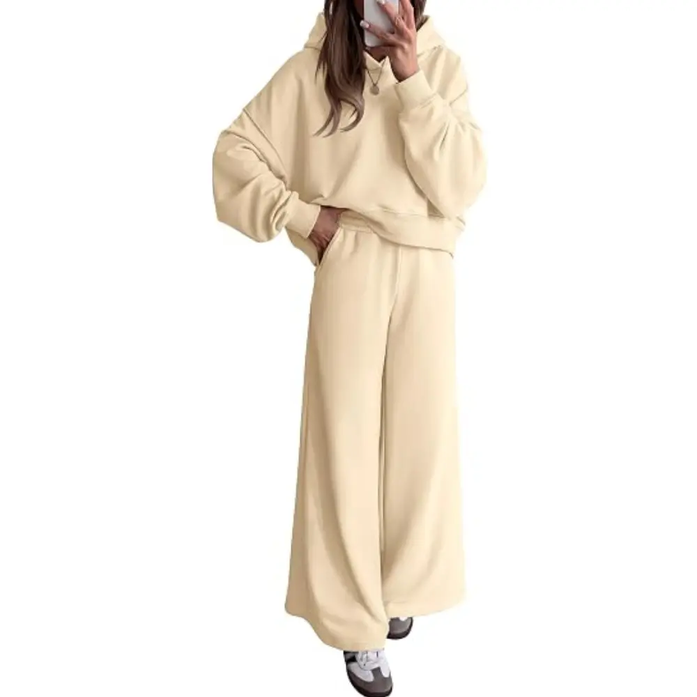 PRETTYGARDEN Women 2 Piece Hoodies Sweatpants Sweatsuits | Long Sleeve Oversized Hooded Sweatshirts, Cotton Wide Leg Sweatpant With Pockets, Fall Workout Sets, Holiday Travel Outfits#SohoChic