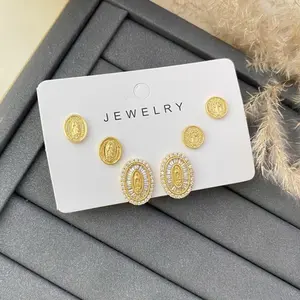 Jewelry Gold-Tone Virgin Mary Earrings Set - 5 Piece Collection for Women's Fashion Accessories