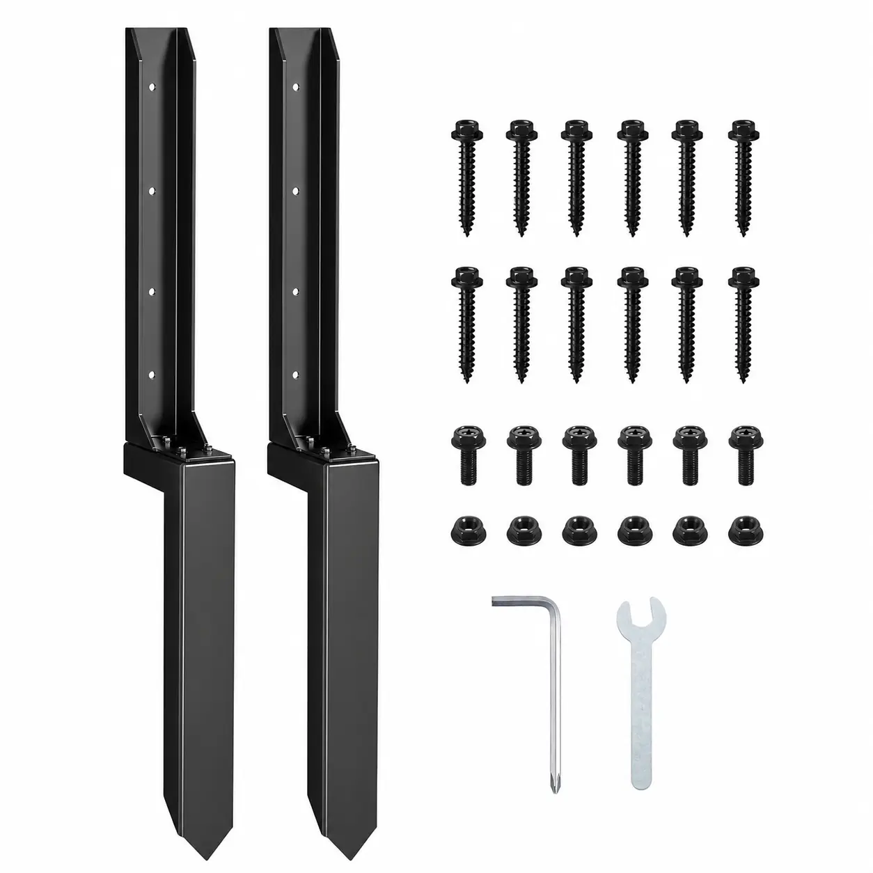 Fence Post Repair Tool Set, 2/4pcs Heavy-Duty Steel Fence Post Anchors, Suitable for 4x4/6x6 Wooden Posts, Thickened Rust-Proof Ground Stakes—Quick and Easy DIY Solution for Tilted or Broken Fence Posts