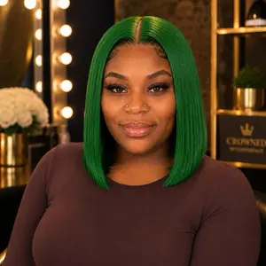 10” Rich Green Human Hair Full Machine Bob Wig, Silky Tangle-Free Straight Bob with Middle Part, Baby Heat Resistant for Daily Wear & Luxury Confidence
