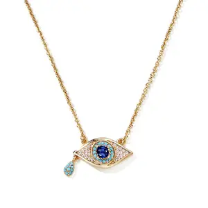 Cicy Bell Evil Eye Necklace for Women 18k Gold Plated Pendant with Cubic Zirconia Turquoise Dainty Trend Jewelry Gift 16.1" + 1.9" Extender