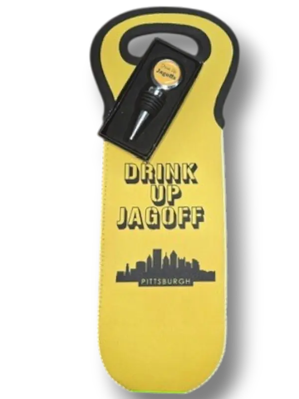 "Drink Up Jagoff" Pittsburgh Wine Bag and Wine Bottle Stopper