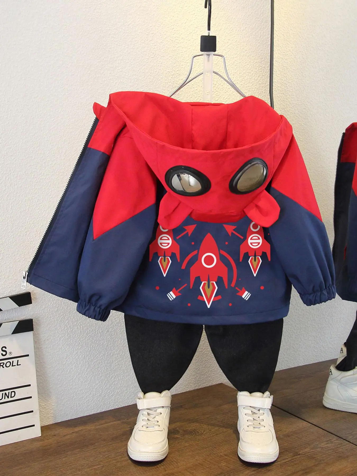 Boy's Cartoon Airplane Print Hooded Jacket, Casual Loose Long Sleeve Zip Up Outerwear for Spring & Fall, Kids Clothes for Daily Wear