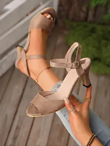 Women's Peep Toe High Heel, Ankle Strap Heels, Textile Upper, Rubber Sole, Elegant Buckle Party Wedding Shoes, Comfortable Evening Wear, Ankle Strap Sandal