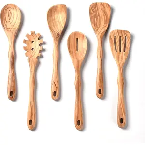 12 inch Olive Wooden Utensils for Cooking, Long Handle Wooden Spoons for Cooking, 6 PCES Crafting Wooden Spoon Set, Wooden Kitchen Utensil set,  Olive  utensil Set