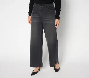 Studio Park x Amy Stran Petite Pleated Wide Leg Ankle Jean- Blk