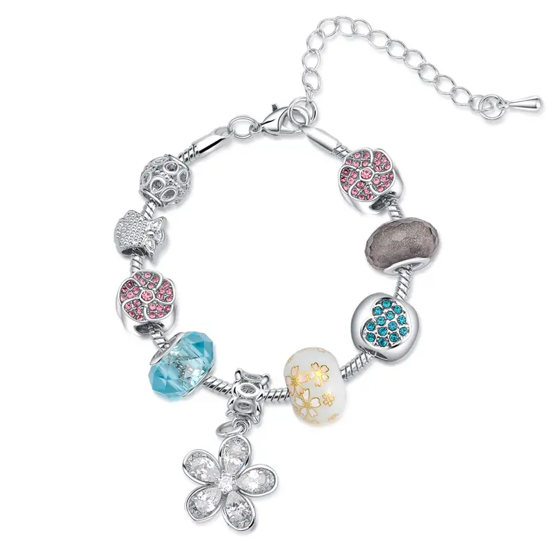 MYTYS Adjustable Link Charms Bracelet for Girls, Pastel Flower Beads Sunburst Charm Jewelry with Jewelry Box, Holiday Party Gift Artificial Gemstone Bangle for Women, Adjustable Link Bracelet