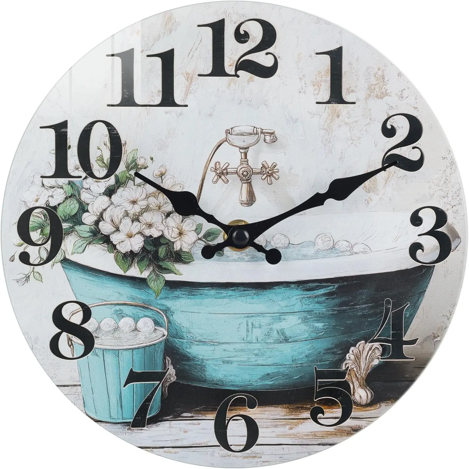 Rustic Style Waterproof Glass Wall Clock 10 Inch Blue for Bathroom Shower Pool