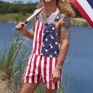 4th of July American Flag Overalls for Men and Women Unisex USA 250th Anniversary Shorts Stretchy Denim Romper Memorial Day Coveralls Patriotic Gifts Summer Wins Wear Independence Day Jumpsuits Fashion Father's Day BBQ Outdoor Menswear