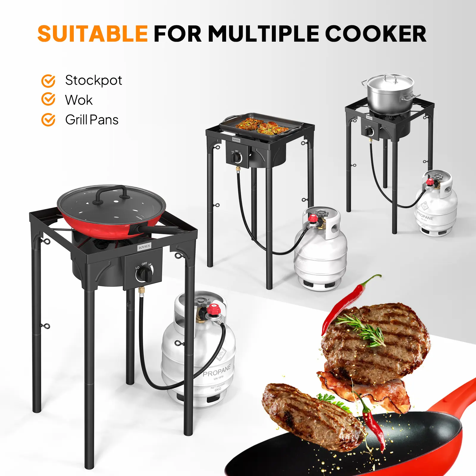 Outdoor Portable Propane Stove Gas Cooker, Heavy Duty Iron Cast Patio Burner with Detachable Stand Legs for Camp Cooking (1-Burner 100, 000-BTU)