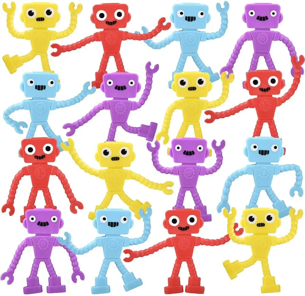 Mini Bendable Robots, Set of 48, Small Robot Toys for Kids in 4 Vibrant Colors, Robot Fidget Toys for Boys and Girls, Great as Anxiety Relief Toys, Pinata Stuffers, and Classroom Prizes