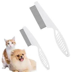 2-in-1 Pet Comb Kit (2 Pack), Stainless Steel Flea Comb & Deshedding Brush, Upgrade Multifunctional Pet Grooming Tool for Tear Stain Removal, Fine-Tooth Massage Comb for Dogs, Cats & Small Puppies (White)