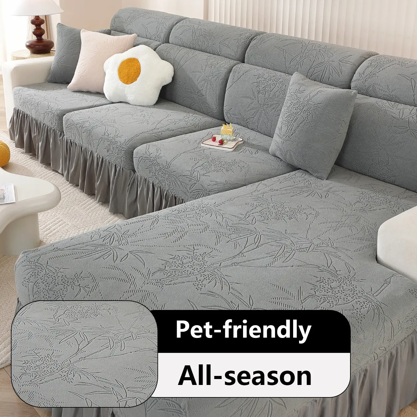 1count L-Shaped Sofa Cover with Cat Scratch Protection, L Shape Couch Cover, Full Coverage Elastic Thick Dustproof Washable Reusable Couch Protector for All Seasons, Elastic Sofa Slipcover