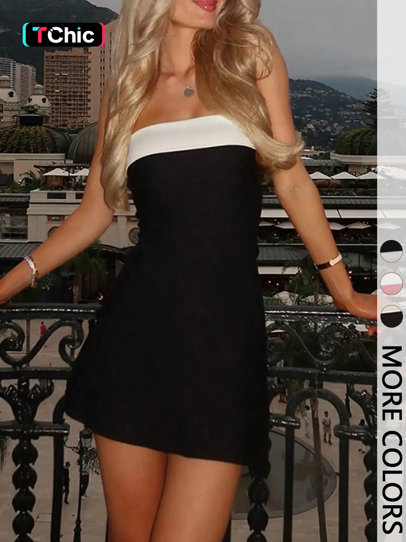 1 Spring Summer Strapless Sleeveless Color Block Mini Dress Women | Black & White Bandeau A-Line Short Dress Elegant Fit Dress | Old Money Quiet Luxury Style for Date Night Vacation Party Wear Evening Club Wear Cocktail Party Dresses