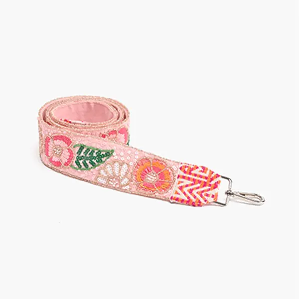 Bag Strap Floral - Hand Beaded Detail 44" x 2" Athletic Embellished Strap for Tote or Evening Clutch