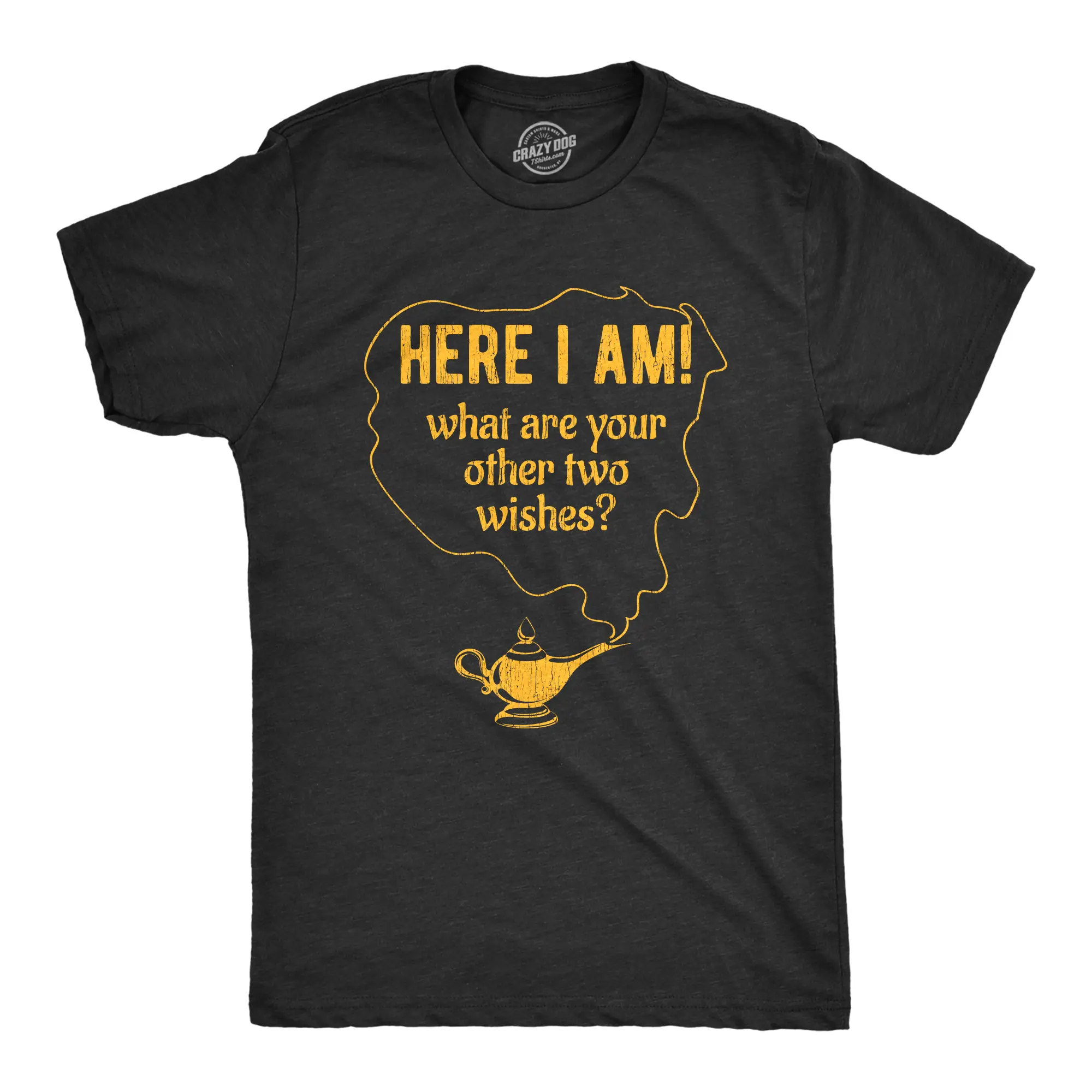 Mens Here I Am What Are Your Other Two Wishes T Shirt Funny Genie In A Bottle Pick Up Line Tee Mens Funny T Shirts Cool Vintage Fashion T-Shirt Gift Classic Menswear Funny Sarcastic Short Sleeve Novelty Tees Black