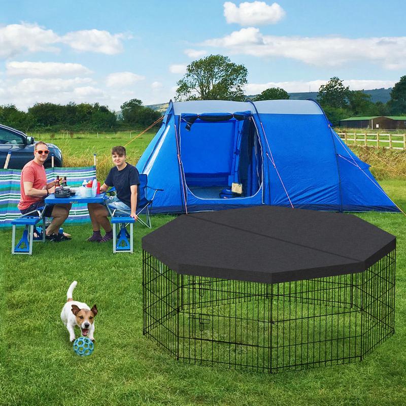 Dog Pen Pet Playpen Dog Fence Indoor Foldable Metal Wire Exercise Puppy Play Yard Pet Enclosure Indoor Outdoor 8 Panels 24 Inch with Bottom Pad/Top Cover (Black with bottom pad)