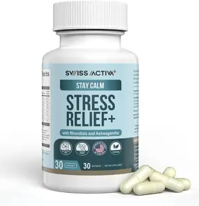 Swiss Activa+ Stress Relief Supplement | Edible Natural Dietary Support with Ashwagandha, L-Theanine & Rhodiola | Calming Supplements for Adults | Cortisol & Mood Balance, Focus & Relaxation |30 Days Supply Healthcare Fitness