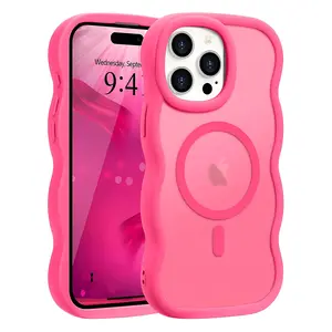 Magnetic for iPhone 16 Pro Max 15 14 13 12 Case, Cute Wavy Frame Matte Cover Compatible with MagSafe, Wave Design Phone Case