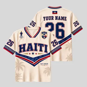 Personalized Haiti Crop Top Jersey, Custom Name Number Island Pride Shirt, Uinsex Haiti Fan Sports Tee, Blue Red Game Day Top