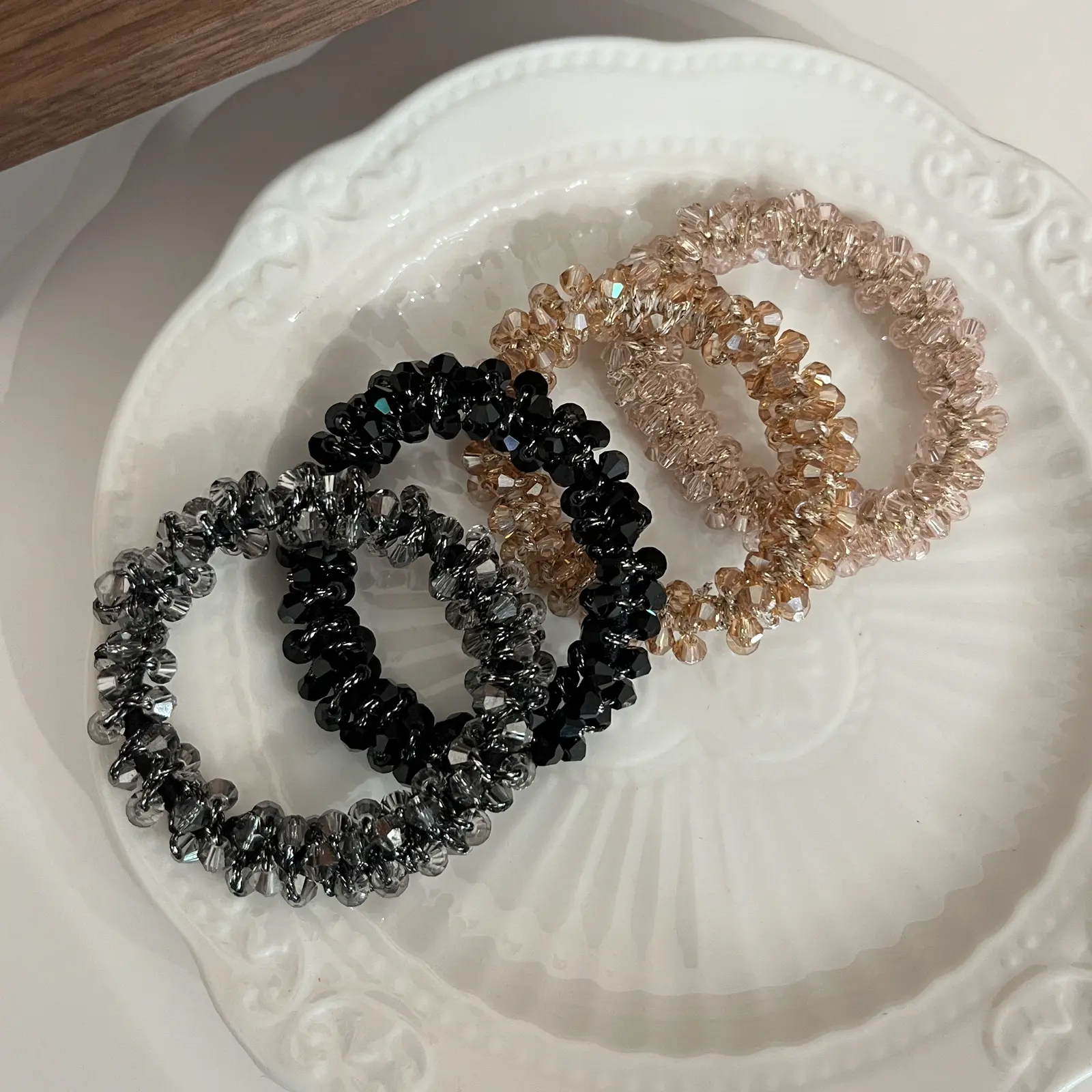 Crystal Beaded Hair Scrunchie, 2 In 1 Wrist Bracelet Hair Tie, Elegant Sparkly Ponytail Holder, Minimalist Fashion Hair Accessory For Women Daily Party Outfit